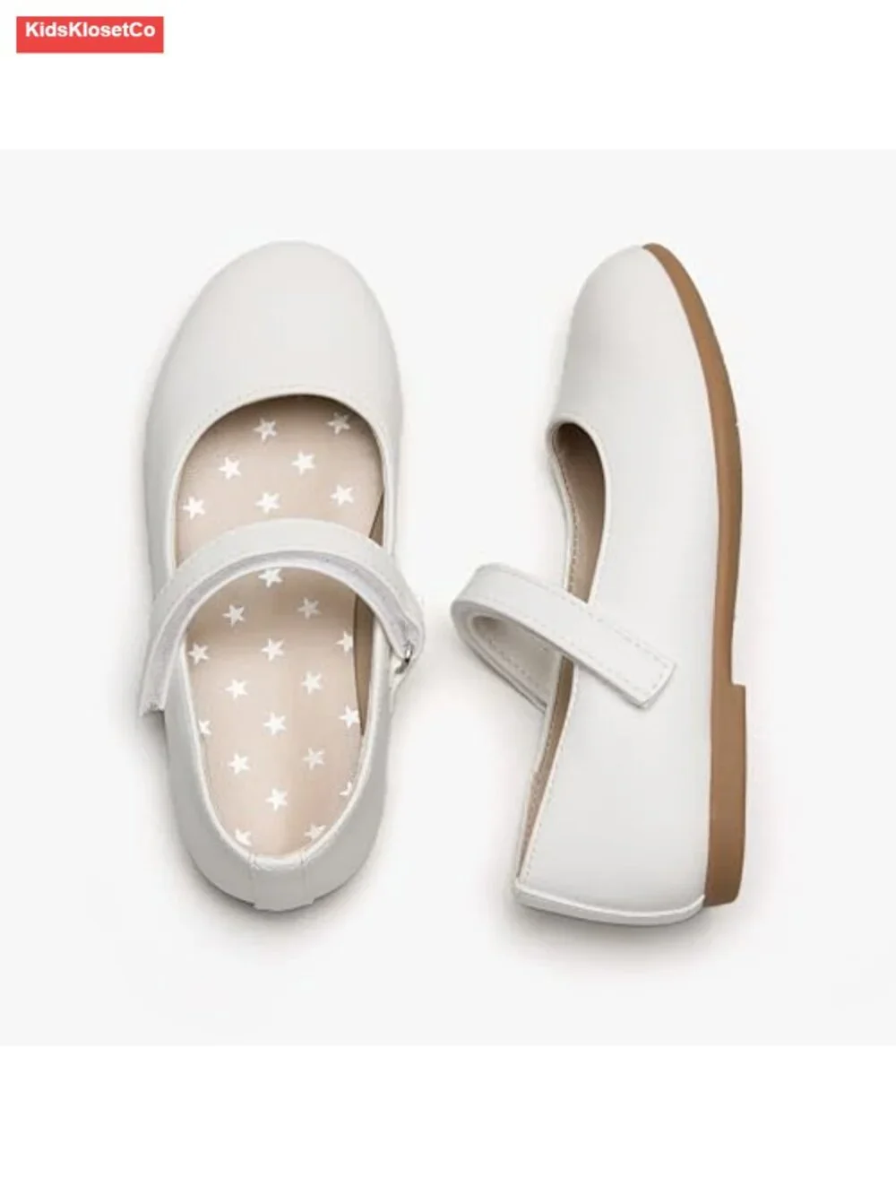 Girls Mary Jane Flats - Hook & Loop Closure, Cushioned Insole, Non-Slip Sole